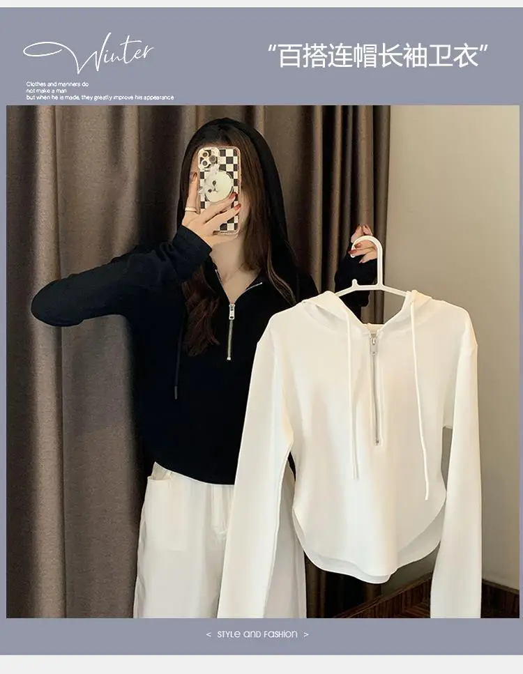 Wholesale Woolen Sweatshirts for Women 2026 New Spring and Autumn Half-Zip Hooded Long-Sleeve T-Shirts Women's Tops — feature 3