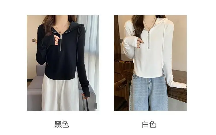Wholesale Woolen Sweatshirts for Women 2026 New Spring and Autumn Half-Zip Hooded Long-Sleeve T-Shirts Women's Tops — feature 6