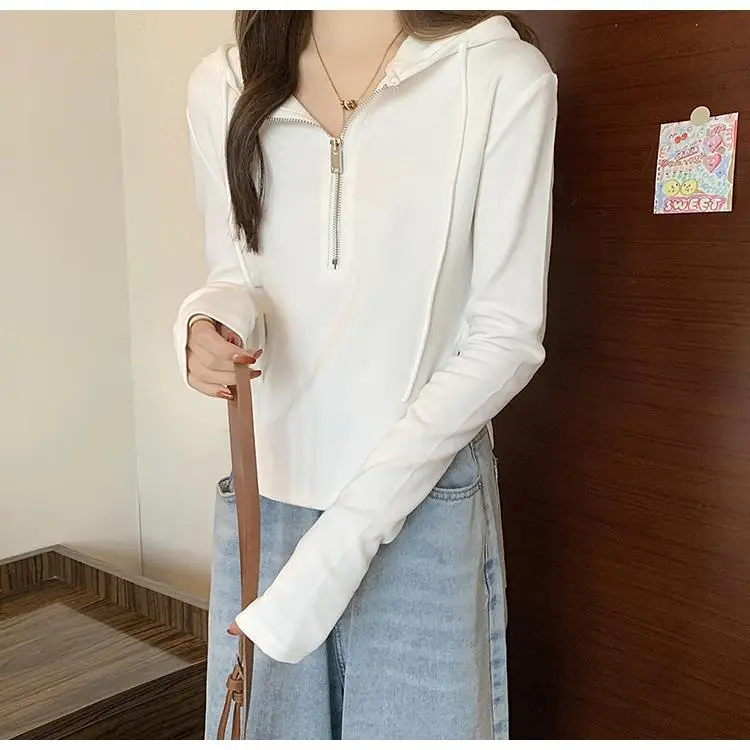 Wholesale Woolen Sweatshirts for Women 2026 New Spring and Autumn Half-Zip Hooded Long-Sleeve T-Shirts Women's Tops — feature 8