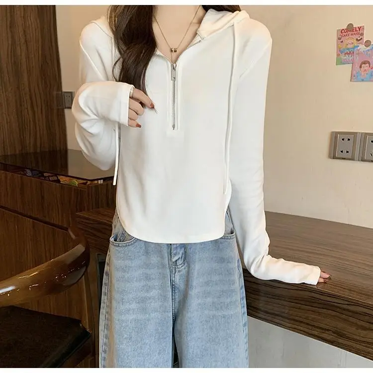 Wholesale Woolen Sweatshirts for Women 2026 New Spring and Autumn Half-Zip Hooded Long-Sleeve T-Shirts Women's Tops — feature 9