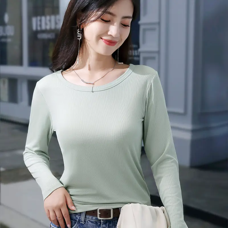 Women Black Slim Fit Long Sleeve T-Shirt 2025 - Image 2