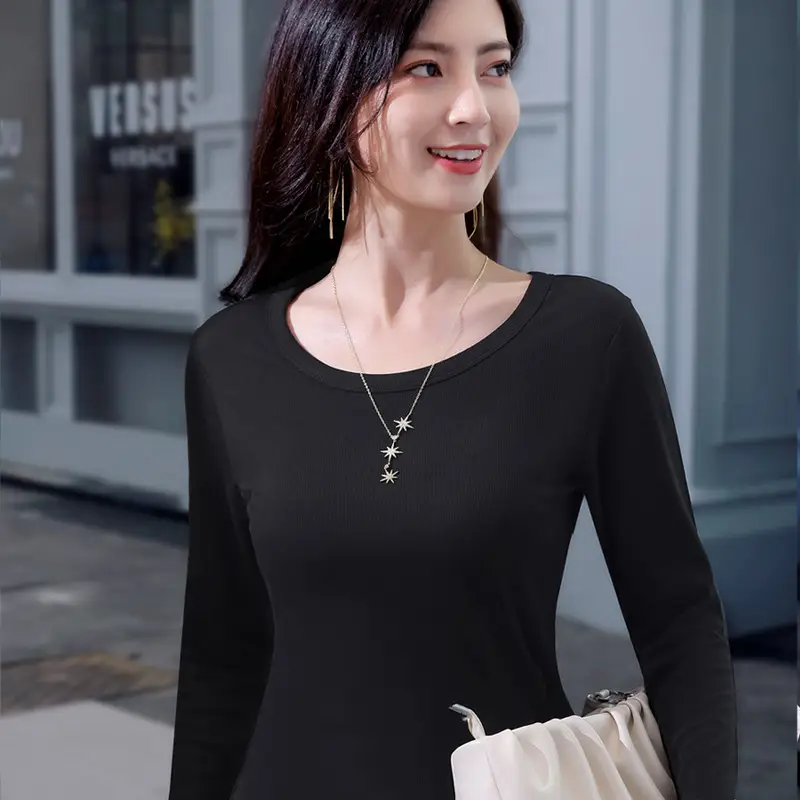 Women Black Slim Fit Long Sleeve T-Shirt 2025 - Image 8