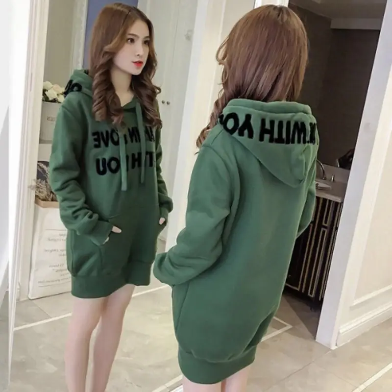 Fleece Hooded Sweatshirt Brown Women Loose Fit - Image 4