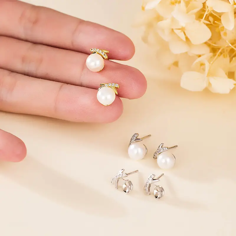 Natural Freshwater Pearl Cross Earrings with Diamond Studs - Image 3