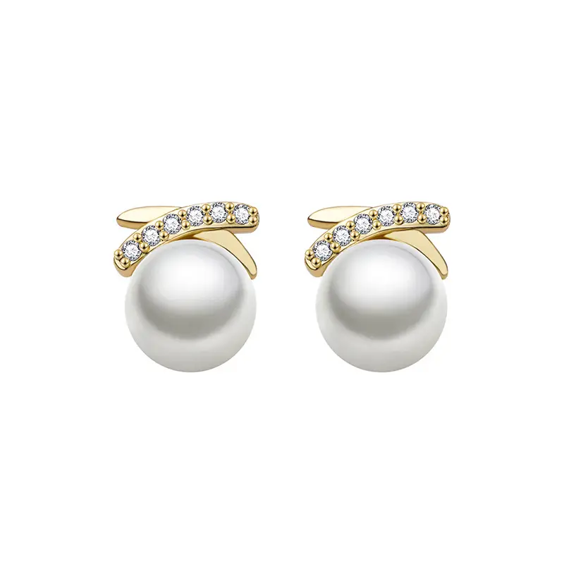 Natural Freshwater Pearl Cross Earrings with Diamond Studs - Image 5