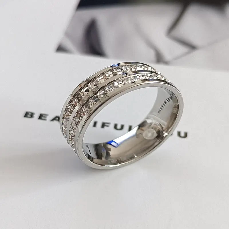 Cross-Border Sweet Niche Design Titanium Steel Starry Sky Full Diamond Ring — feature 13