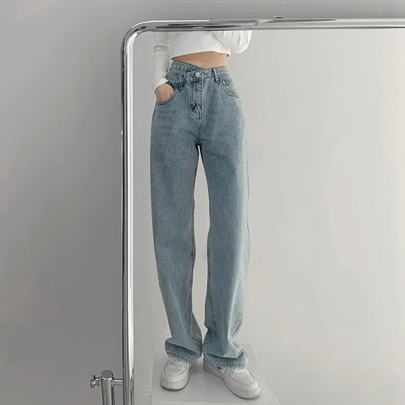 Wide Leg Irregular High Waist Denim Pants for Girls - Image 6