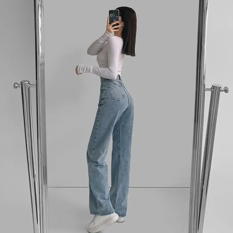 Wide Leg Irregular High Waist Denim Pants for Girls - Image 7