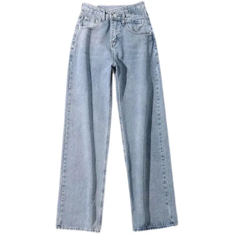Wide Leg Irregular High Waist Denim Pants for Girls - Image 8