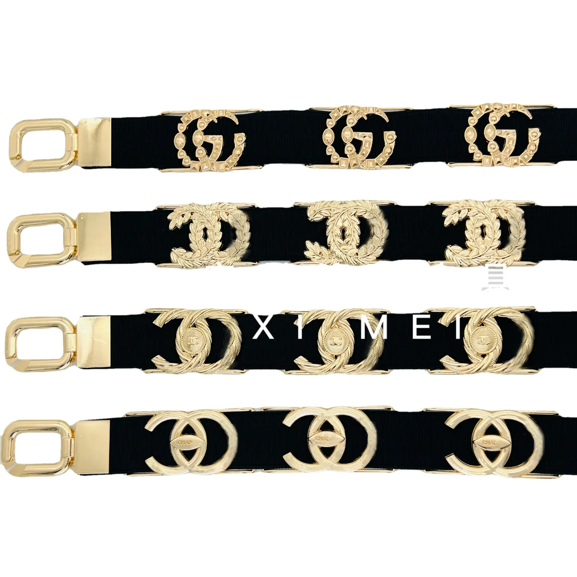 Xiaoxiang Metal Letter Belt Black Gold Elastic Women's Dress Belt - Image 22