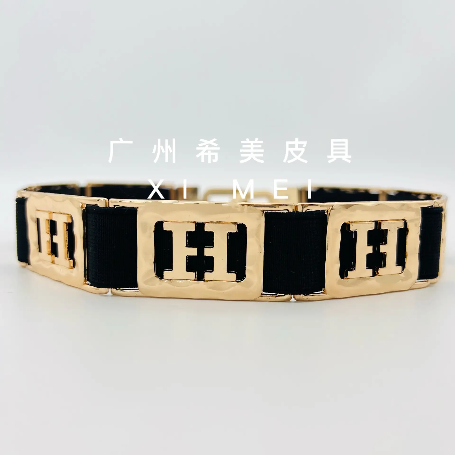 Xiaoxiang Metal Letter Belt Black Gold Elastic Women's Dress Belt - Image 13