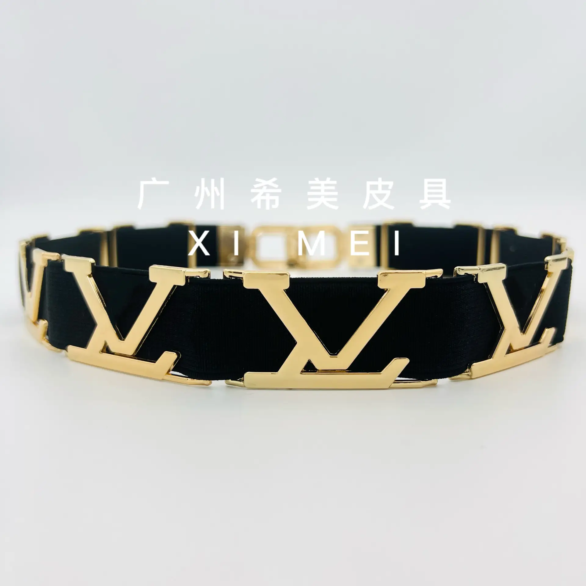Xiaoxiang Metal Letter Belt Black Gold Elastic Women's Dress Belt - Image 2