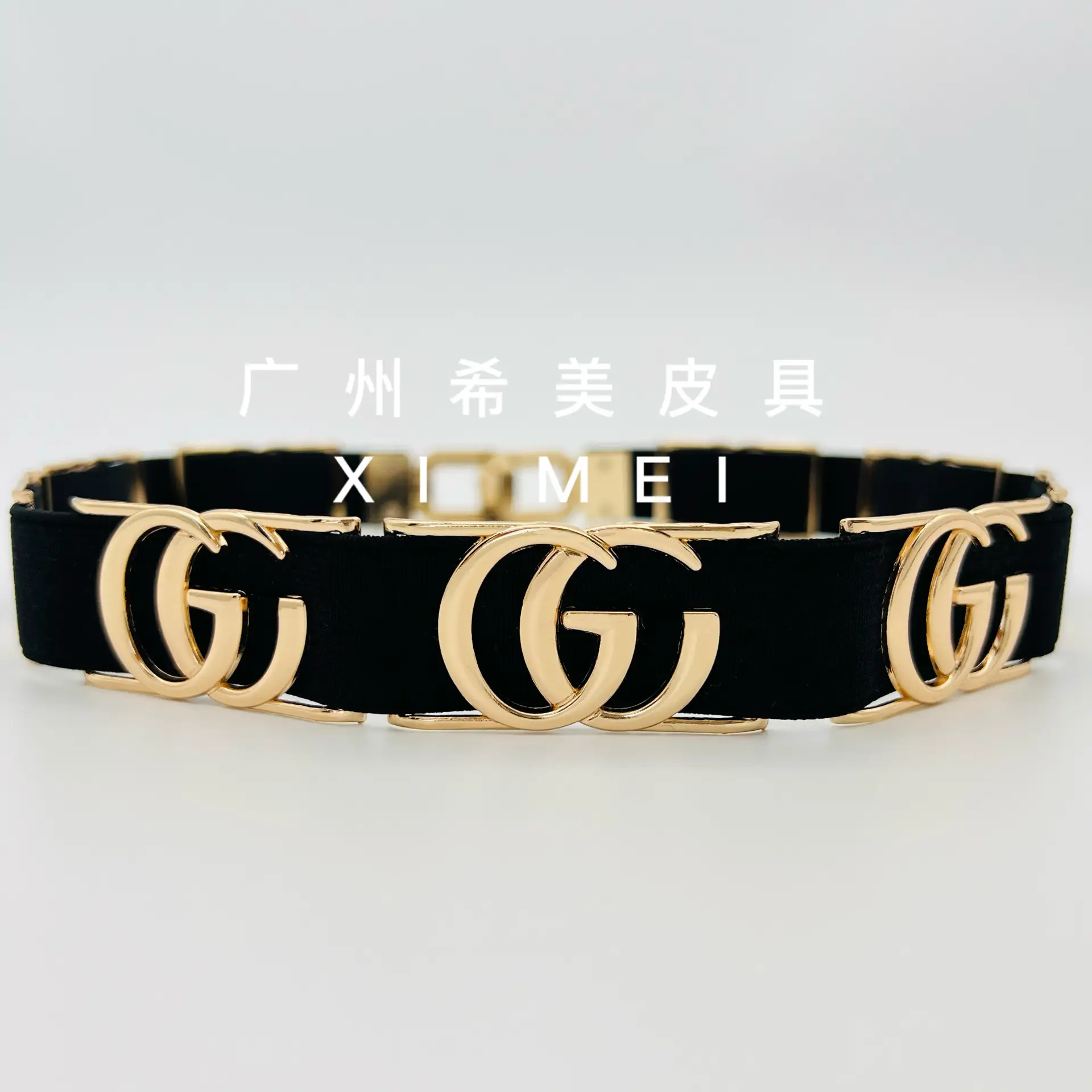 Xiaoxiang Metal Letter Belt Black Gold Elastic Women's Dress Belt - Image 3