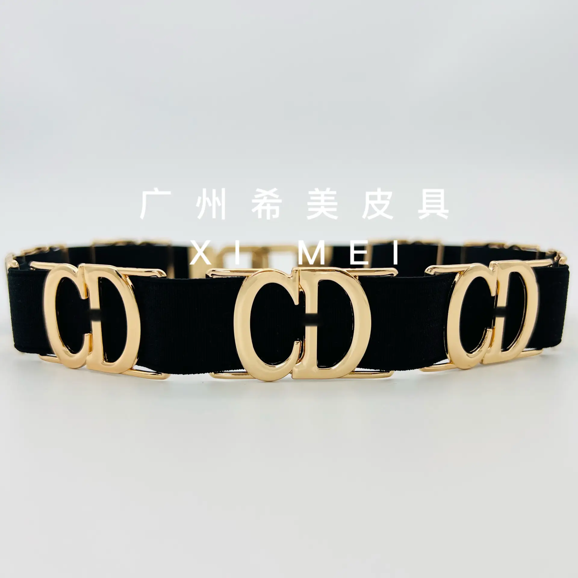 Xiaoxiang Metal Letter Belt Black Gold Elastic Women's Dress Belt - Image 4