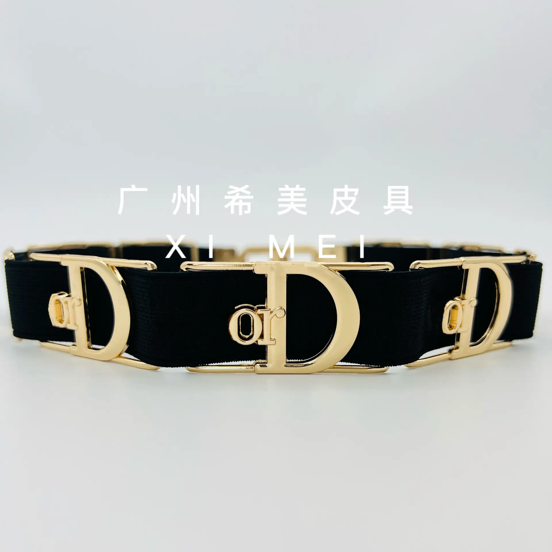 Xiaoxiang Metal Letter Belt Black Gold Elastic Women's Dress Belt - Image 5