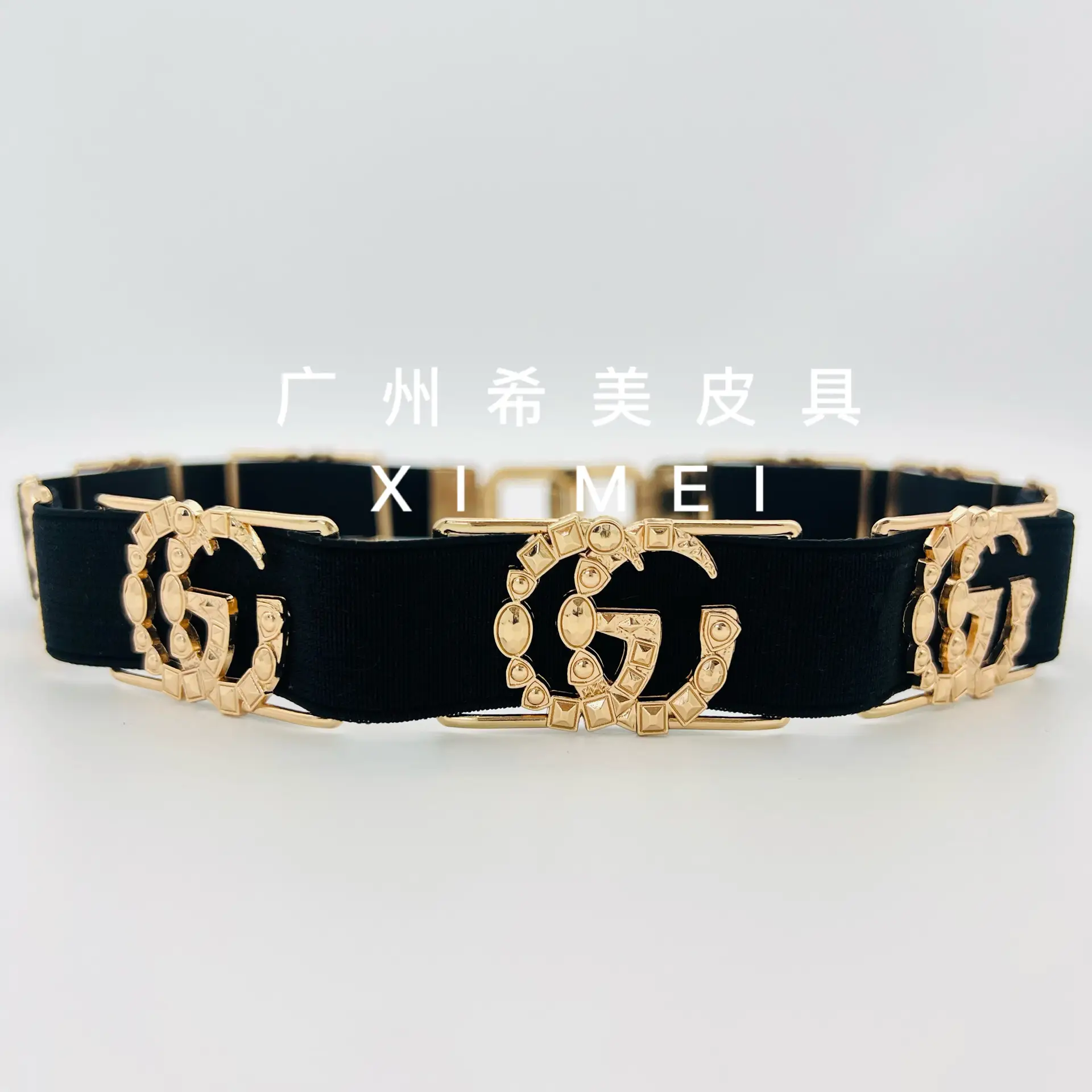 Xiaoxiang Metal Letter Belt Black Gold Elastic Women's Dress Belt - Image 6