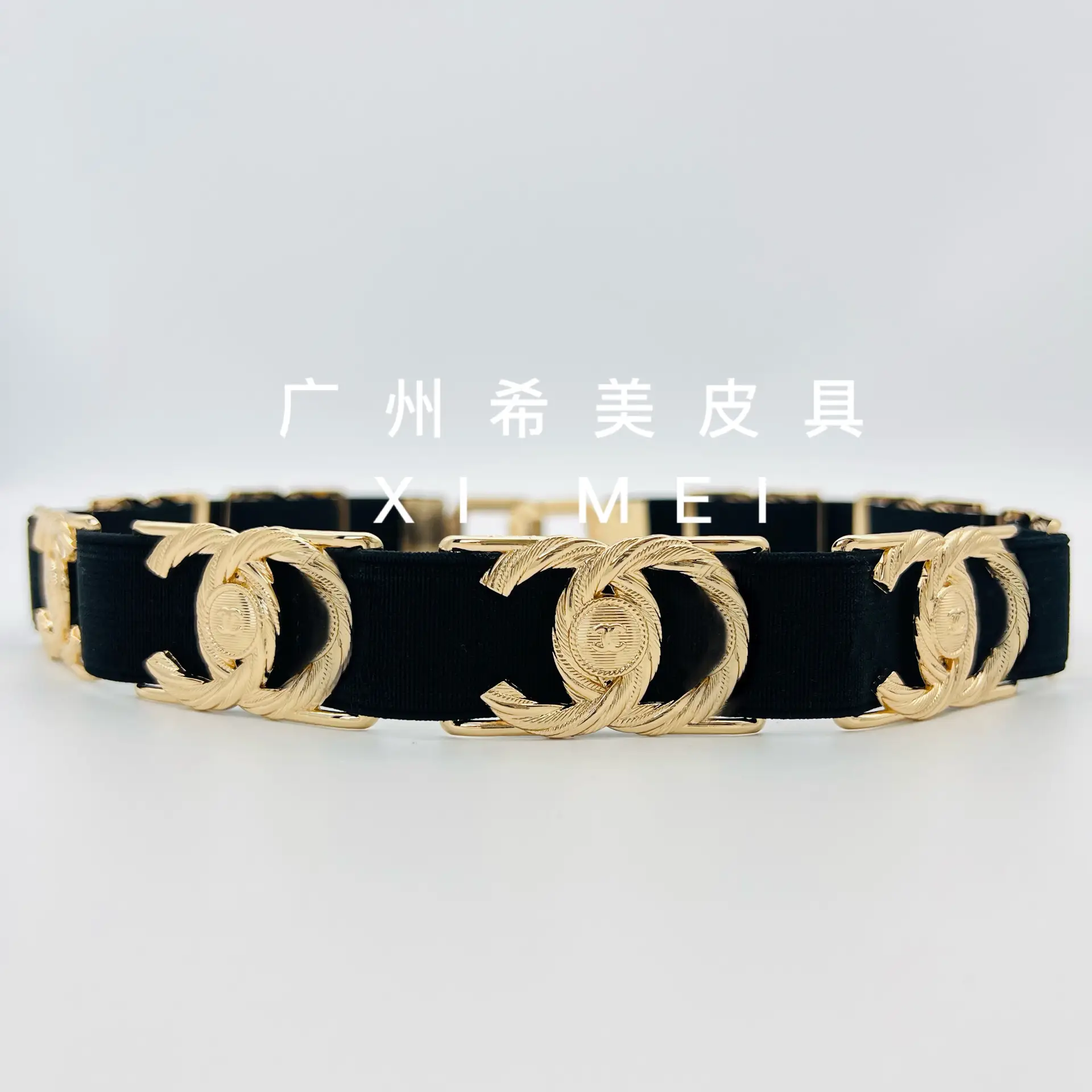 Xiaoxiang Metal Letter Belt Black Gold Elastic Women's Dress Belt - Image 7