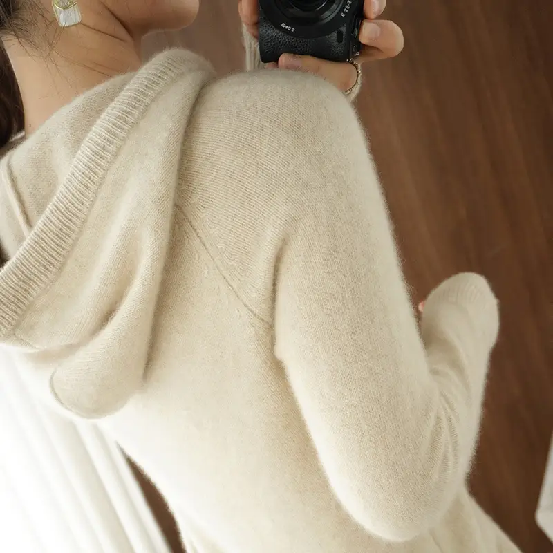 Women's Brown Hooded Long Sleeve Knit Sweatshirt