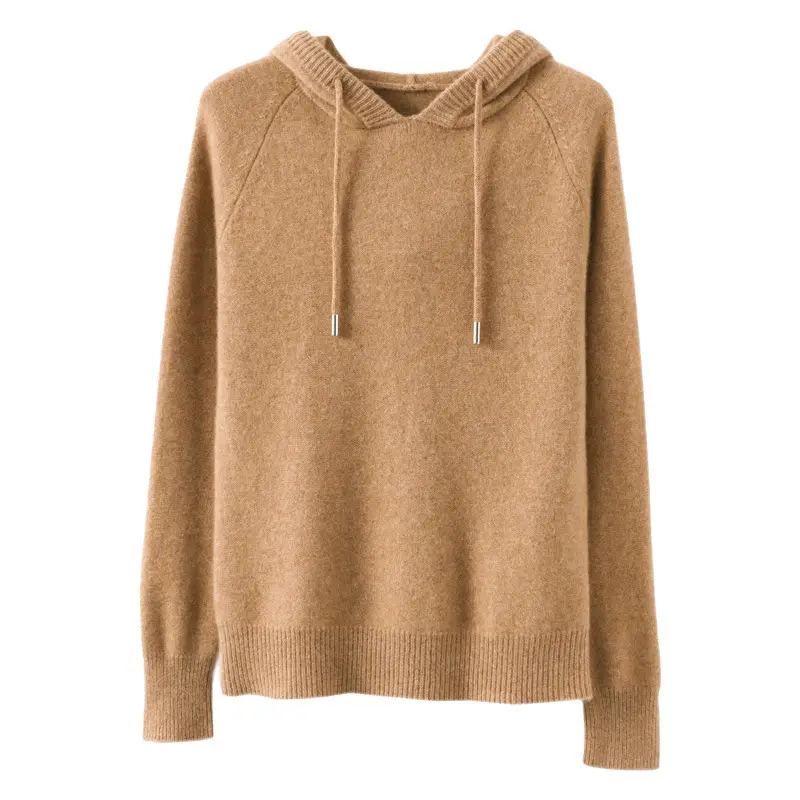 Women's Brown Hooded Long Sleeve Knit Sweatshirt