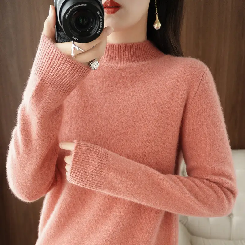 Women's Pink Core Spun Half Turtleneck Sweater - Image 22