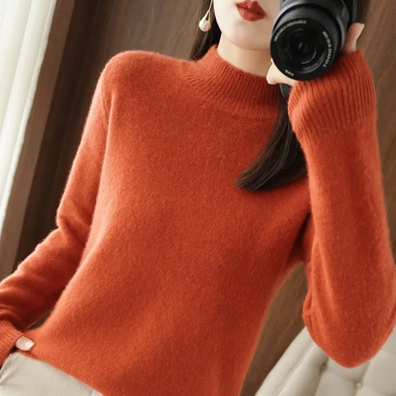 Women's Pink Core Spun Half Turtleneck Sweater - Image 11