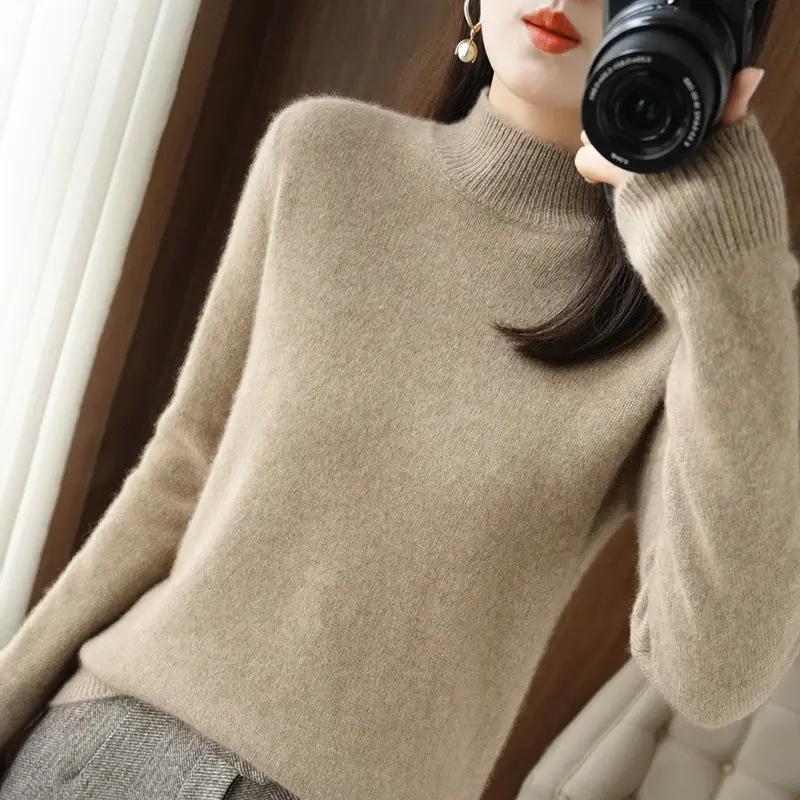 Women's Pink Core Spun Half Turtleneck Sweater - Image 12