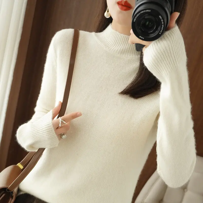 Women's Pink Core Spun Half Turtleneck Sweater - Image 15