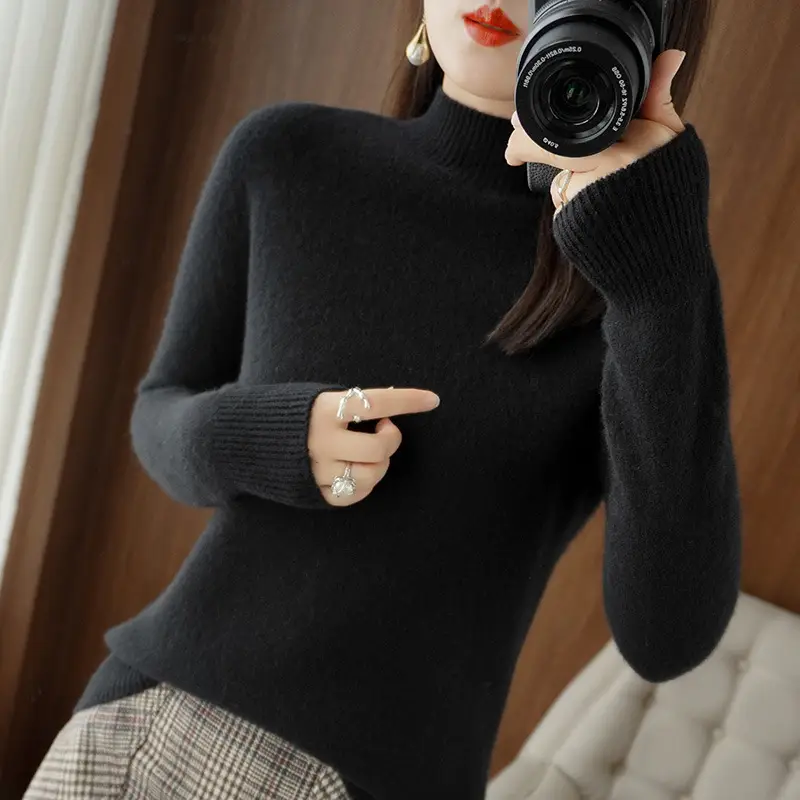 Women's Pink Core Spun Half Turtleneck Sweater - Image 17