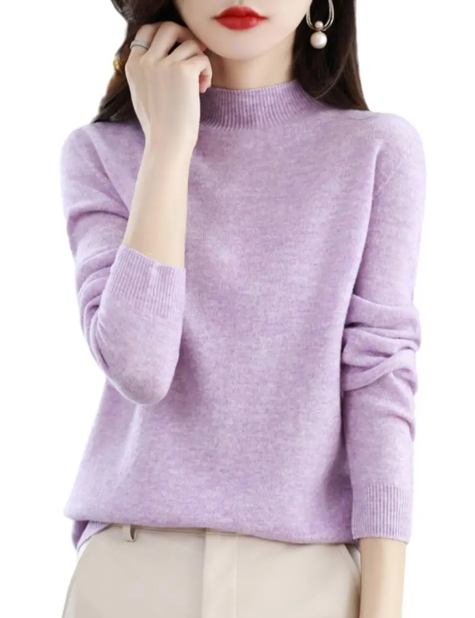 Women's Pink Core Spun Half Turtleneck Sweater - Image 18