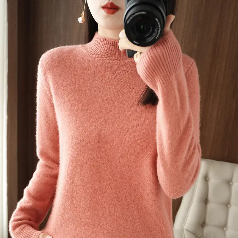 Women's Pink Core Spun Half Turtleneck Sweater - Image 3