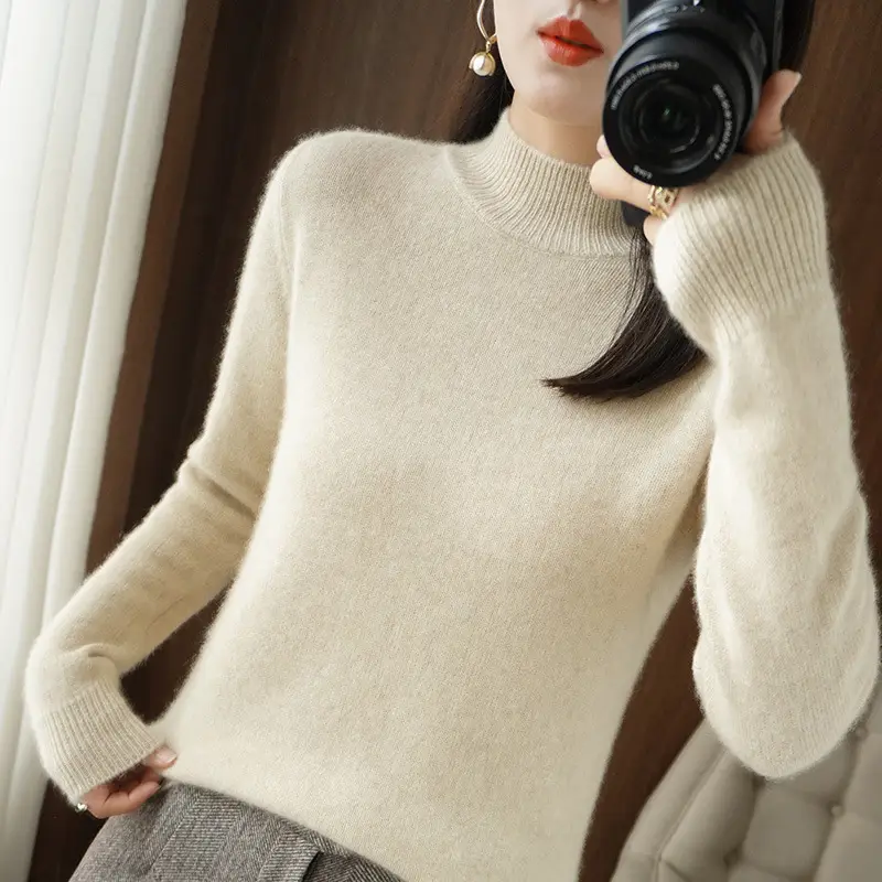 Women's Pink Core Spun Half Turtleneck Sweater - Image 6