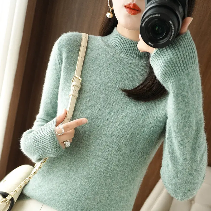 Women's Pink Core Spun Half Turtleneck Sweater - Image 7