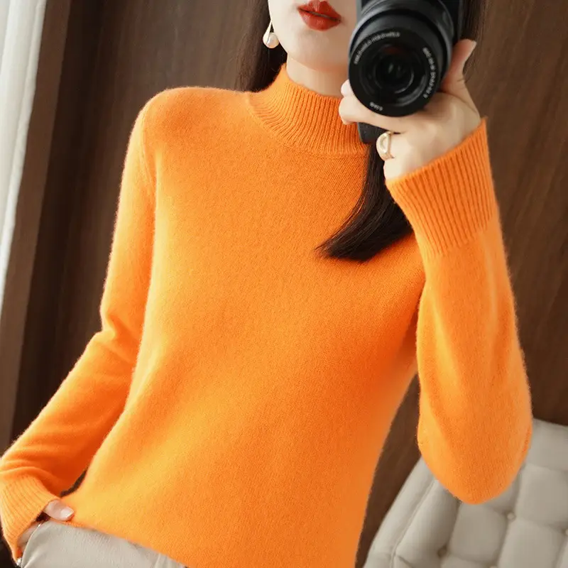 Women's Pink Core Spun Half Turtleneck Sweater - Image 8
