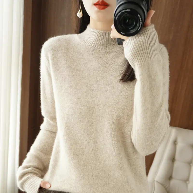 Women's Pink Core Spun Half Turtleneck Sweater - Image 9