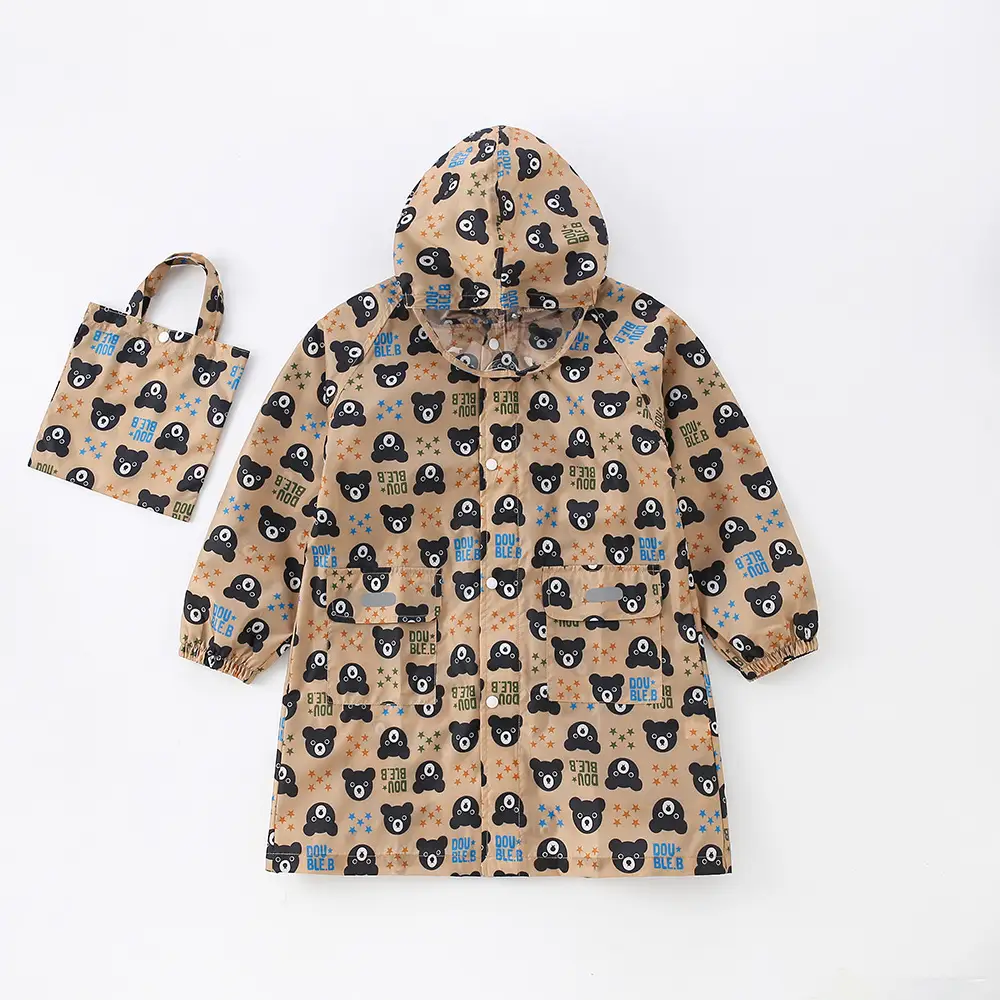 Children's Hooded Raincoat with Heart Print
