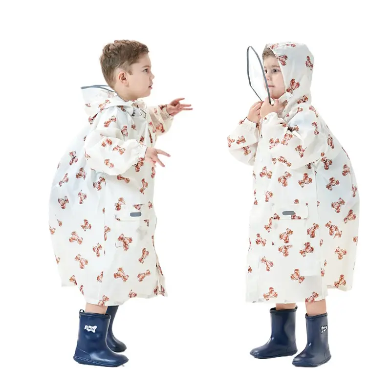 Children's Hooded Raincoat with Heart Print
