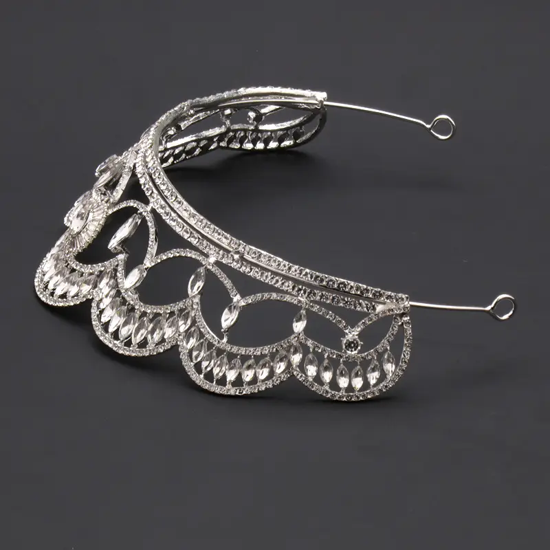 New Arrival Large Half Circle Silver Crown for Weddings - Image 2