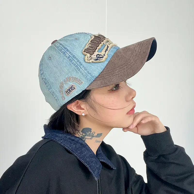 American Hot Girl Washed Peaked Cap Blue Brown - Image 6