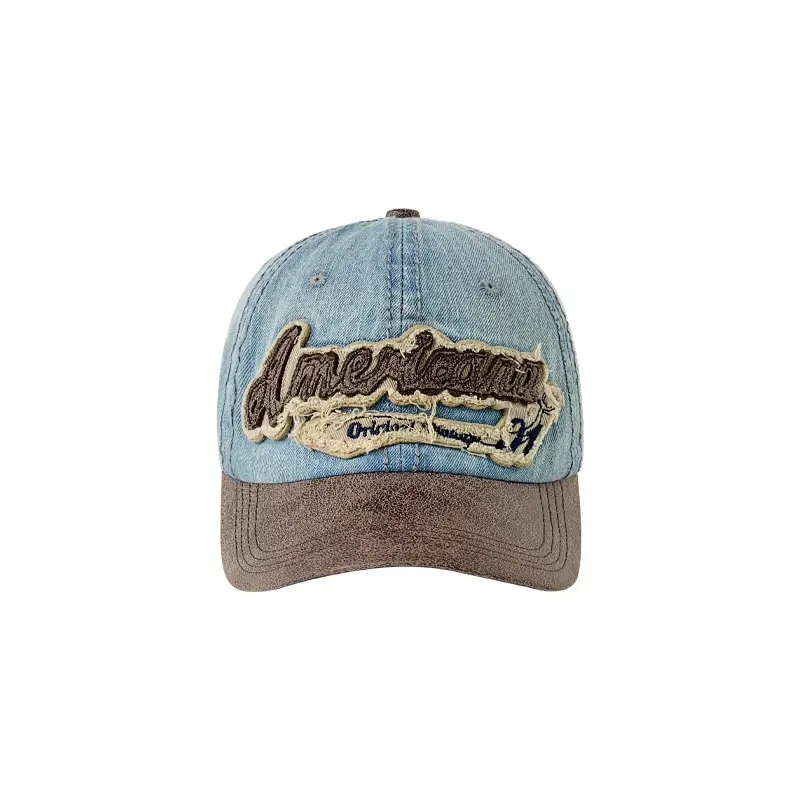 American Hot Girl Washed Peaked Cap Blue Brown - Image 9