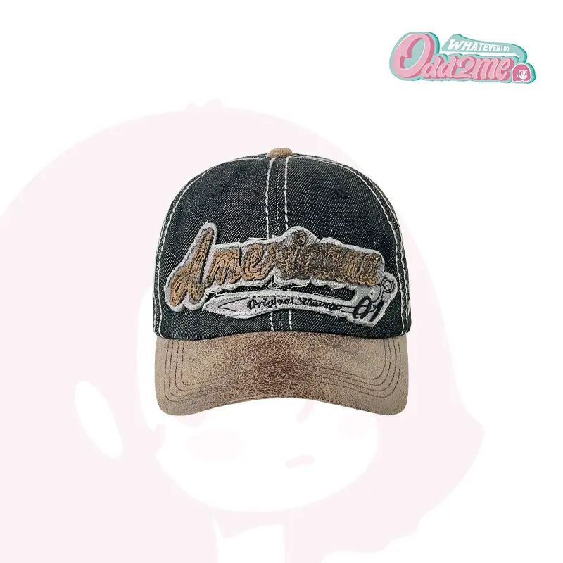 American Hot Girl Washed Peaked Cap Blue Brown - Image 2
