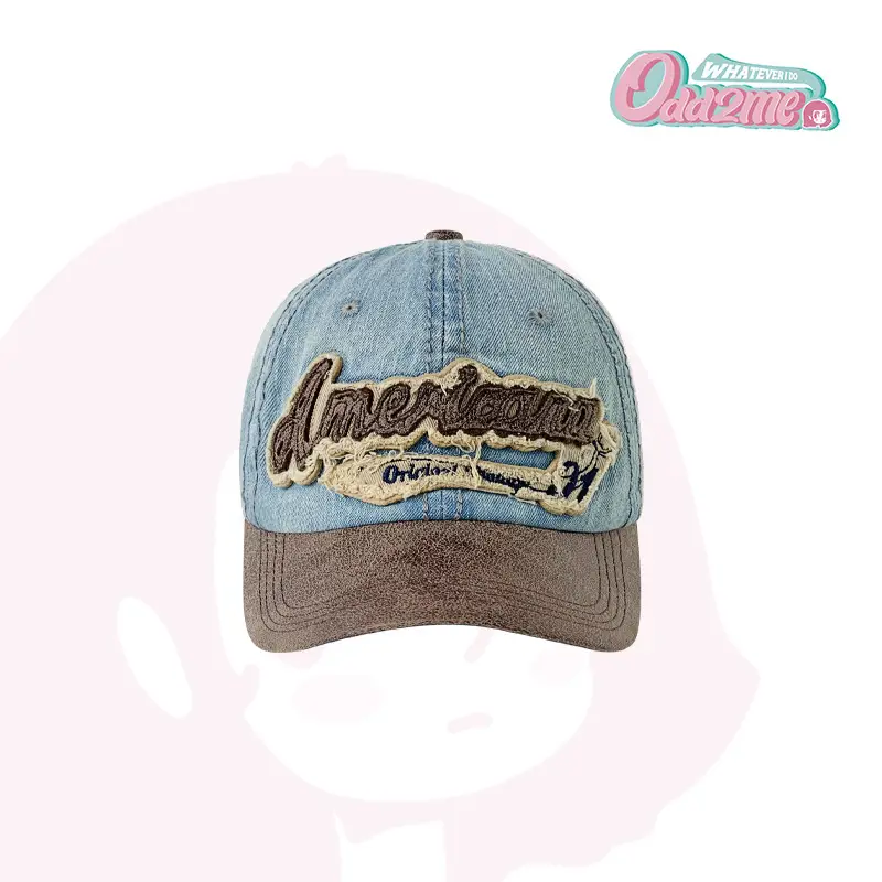 American Hot Girl Washed Peaked Cap Blue Brown - Image 3