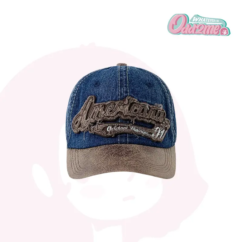 American Hot Girl Washed Peaked Cap Blue Brown - Image 4