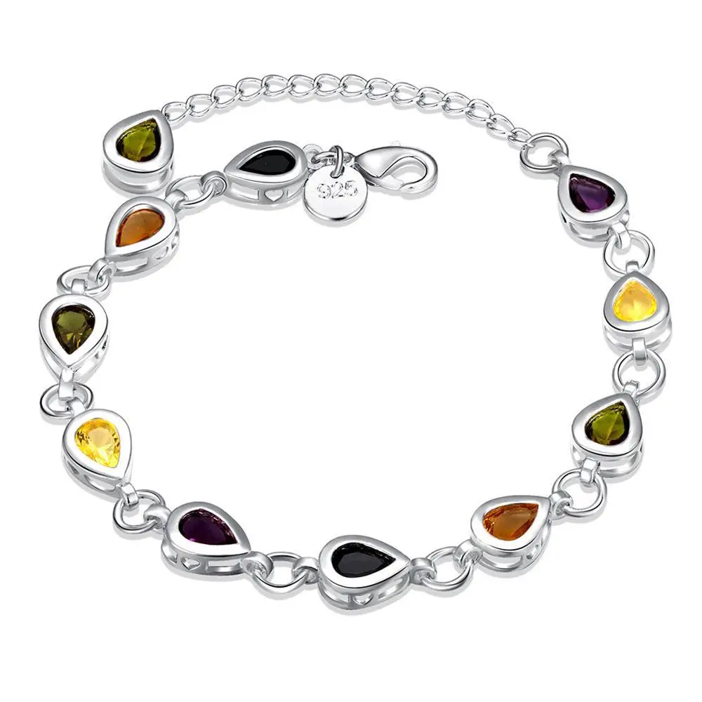 925 Plated Silver Colored Stone Zircon Drop Bracelet for Women - Image 2