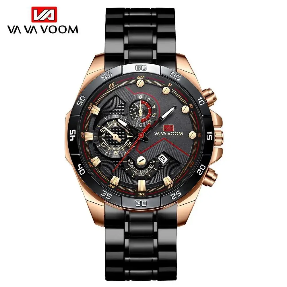 Wavvoom Men's Black Gold Chronograph Watch with Calendar - Image 6