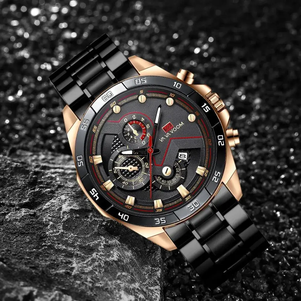 Wavvoom Men's Black Gold Chronograph Watch with Calendar - Image 7
