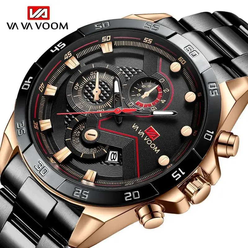 Wavvoom Men's Black Gold Chronograph Watch with Calendar - Image 10