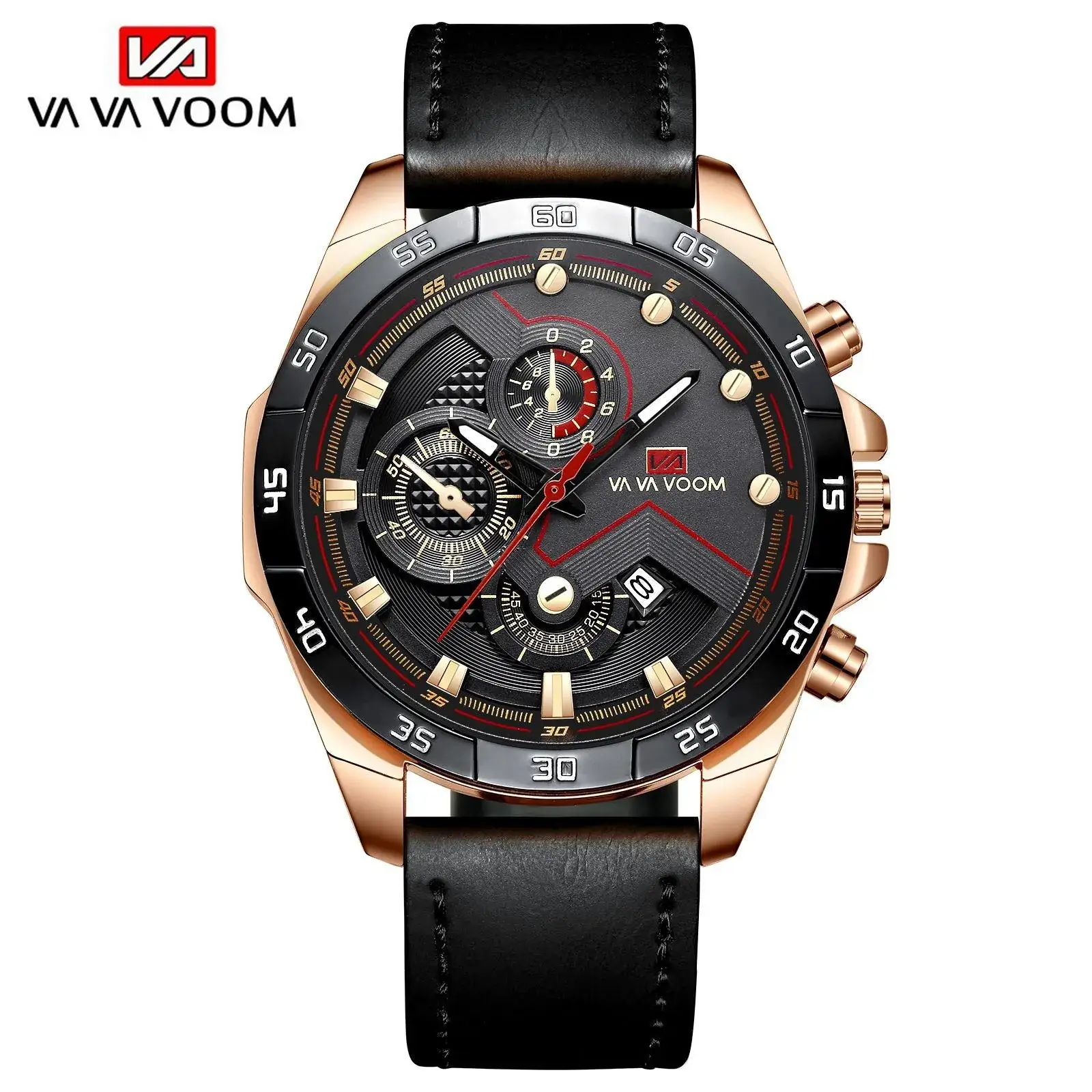 Wavvoom Men's Black Gold Chronograph Watch with Calendar - Image 3