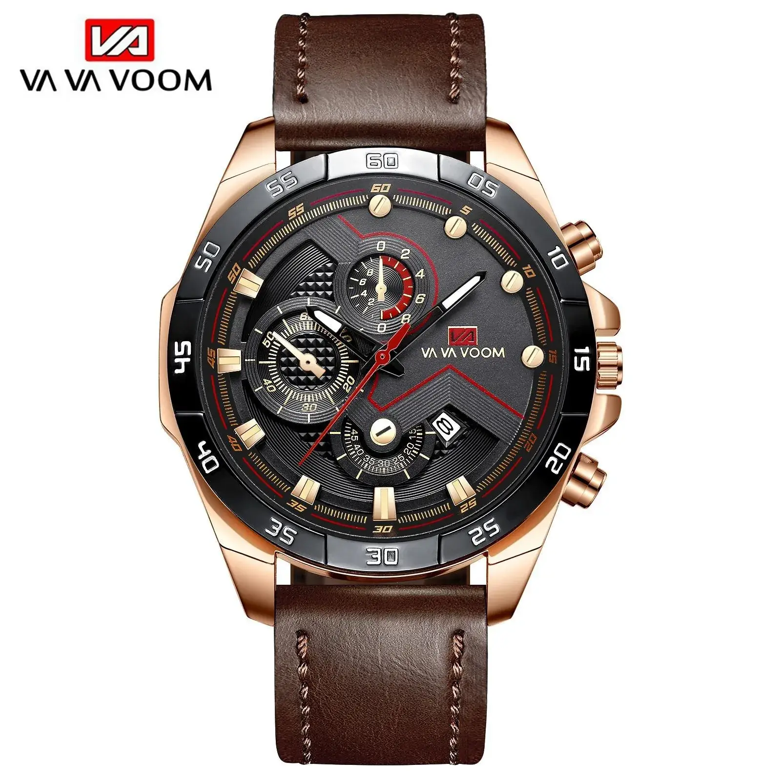 Wavvoom Men's Black Gold Chronograph Watch with Calendar - Image 4