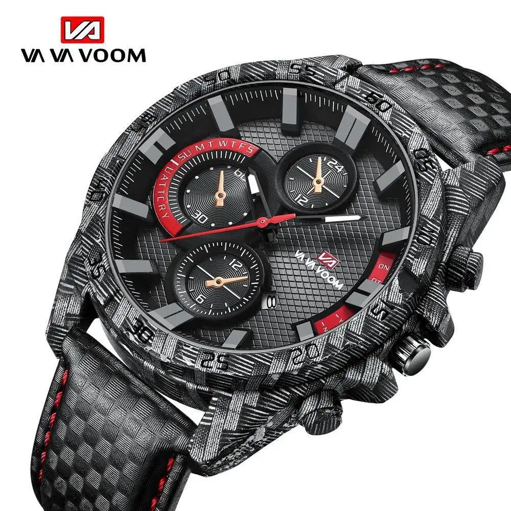Carbon Fiber Military Style Wristwatch with Red Dial - Image 5