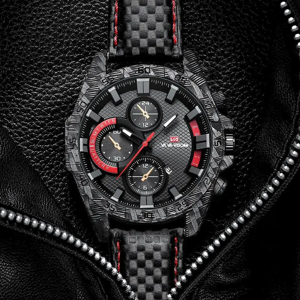 Carbon Fiber Military Style Wristwatch with Red Dial - Image 6